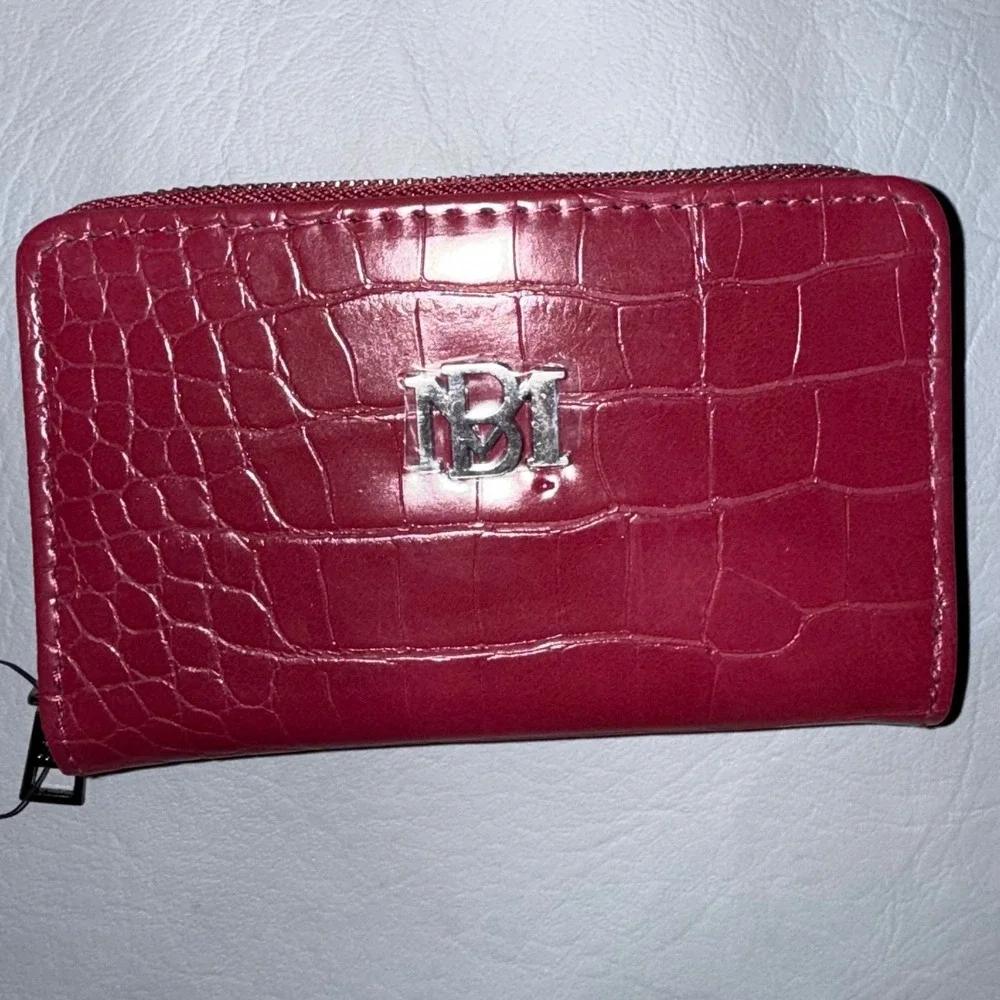Badgley Mischka Bundle - Wine Red Purse and Croco Embossed Vegan Leather Wallet